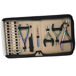 Complete <b>Hair</b> <b>Extension</b> tools Applicator Kit with Rainbow Tape-In Plier Micro <b>Bead</b> Flat Crimper Bond Cutter Pulling Loop Hook - Product Image 1