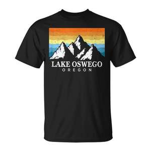 T-shirt imprimé souvenir de randonnée en montagne Vintage Lake Oswego Oregon, vêtements promotionnels rétro - Product Image 1