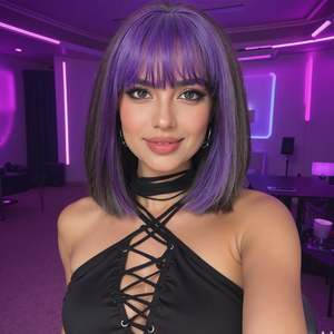 DWY Purple and Grey Short Straight <b>Bob</b> <b>Wig</b> Lace Front Synthetic High Temperature Fiber Natural and Stylish" - Product Image 2