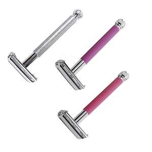 Vente en gros de rasoir de sécurité pour hommes réutilisable de qualité supérieure en acier inoxydable écologique avec manche rose lame à double tranchant - Product Image 2