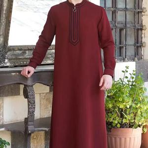 Thobe arabe traditionnel pour hommes robe Abaya en lin de coton solide manches longues poches décontracté ethnique Jubba Style arabie saoudite - Product Image 3