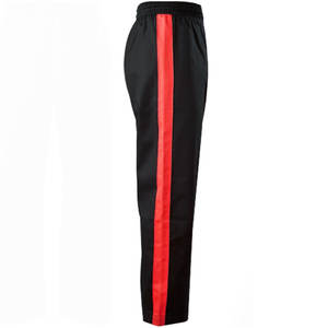 Custom Brand Unisex Black Winter <b>Karate</b> Kickboxing Pants with Red Side Stripes Comfortable Elastic Waistband Durable Fabric - Product Image 3