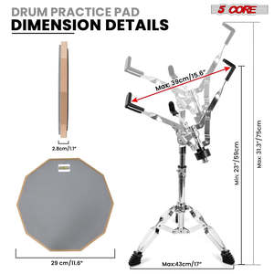 5Core <b>Drum</b> Practice Pad Set 12 Snare Drumming Stand Double Sided Silent Drummer Kit - Product Image 4