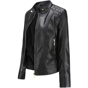 Trending Jacket Motocicleta High Street Mulheres recém-chegados Estilo Biker Vintage | Slim Zipper Tops | Ladies' Leather Outwear