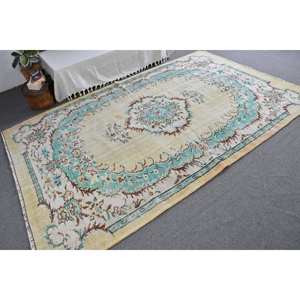 <b>Vintage</b> Turkish <b>Rug</b> 5.9 X 9.1ft Blue Beige Flat Weave Wool with Patchwork Pattern for Living Room Decorations or Hallway Use - Product Image 2