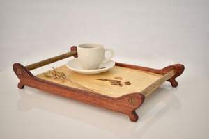 BANDEJA DE SERVICIO ÚNICA HECHA A MANO CON ASAS, Bandeja de desayuno de BAMBÚ Bandejas de madera Plato de servicio decorativo para comer - Product Image 5
