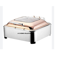 Plato de frotamiento de forma redonda dorado y negro de diseño moderno hecho a mano Hotel Chafer para catering Calentador de alimentos de metal de acero inoxidable