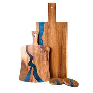 Nueva Tabla de quesos con diseño único hecho a mano y mango Ocean Wave Acacia madera y tabla de cortar de resina epoxi - Product Image 5
