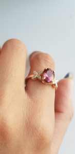 แหวนทองคำแท้ 14K ประดับเพชรและทัวร์มาลีนสีชมพูธรรมชาติ ดีไซน์ดอกไม้ 2026 สำหรับงานแต่งงาน งานหมั้น หรืองานเลี้ยง  แบบยูนิเซ็กซ์ - Product Image 2