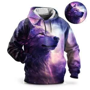Sudadera con capucha de gran tamaño para hombre con estampado 3D gráfico de Lobo, ropa de calle de otoño, Sudadera con capucha de animales, Tops - Product Image 4