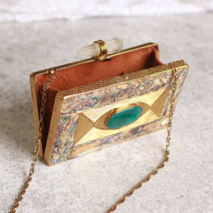 กระเป๋าคลัทช์ประดับมุกมีกรอบทองเหลืองดีไซน์ด้านบนรูปทรงเรขาคณิตและงานแต่งงานงานปาร์ตี้ทำด้วยมือ - Product Image 2