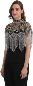 <strong>Beaded</strong> and Sequined Burlesque Cape <strong>Beaded</strong> <strong>Fringe</strong> Hanging Down Fastens at the Neck Beautiful Festive Clothes Festival Capes - Product Image 6