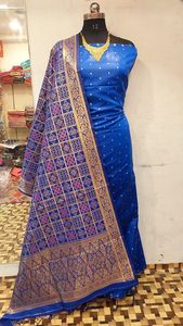 Custom Made in Bright <b>Red</b> Brocade Silk <b>Scarves</b> Hand Woven From Pure Silk with Gold Borders Ideal for Women Clothing Designer - Product Image 2