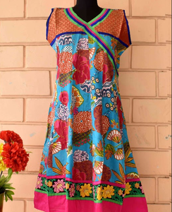 Robe Anarkali 100% coton imprimé sans manches élégante et confortable style bohème quotidien taille naturelle longueur totale pour l'été - Product Image 5