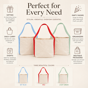 Cotton Canvas Basket Bag Sample Kit 3 Pieces Light Green Red Sky Blue 10x9x4 Inch - Product Image 5