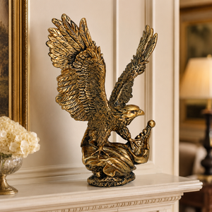 <span class=keywords><strong>Figurine</strong></span> en résine Aigle rétro en bronze aux ailes écartées avec base en coquillage, Statue de faucon pour bureau, salon, succès professionnel, décoration intérieure - Product Image 3