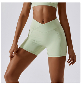 Mallas de entrenamiento personalizadas para mujer, mallas de gimnasio para correr, cintura cruzada de 2025 V, pantalones de Yoga de cintura alta con bolsillos, mallas de patrón sólido - Product Image 3
