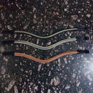 Handmade Good Quality Leather Horse Brow Band With Padded and 2 Colored Combo Crystals & Studs Work Manufacturer & Supplier - Product Image 5