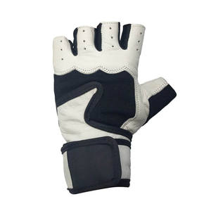 Gants d'entraînement en cuir de vachette de couleur blanche et noire personnalisés avec support de poignet pour l'haltérophilie et la gymnastique - Product Image 2