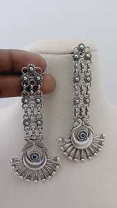 Customizable Antique Silver Tribal Grace Peacock Drop Earrings Set Striking Fashion for Bulk Purchase Oxidized Peacock Design - Product Image 2