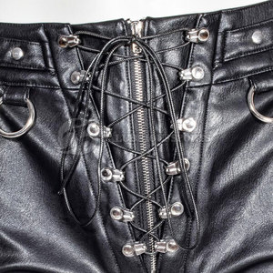 Shorts d'été décontractés en cuir pour femmes, taille élastique, logo personnalisé, grandes tailles, respirants, design tendance, avec nœud décoratif et boutons, couleur unie - Product Image 5