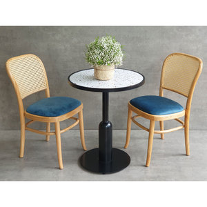 CBCF269 Round Cafe <b>Table</b> and Chair <b>Set</b> with 2 Comfortable Thonet Chairs 1 <b>Coffee</b> <b>Table</b> for <b>Coffee</b> Shops Durable Square Pattern - Product Image 2