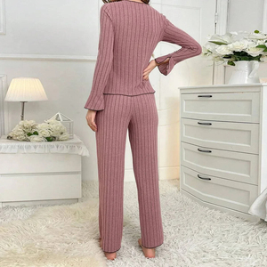 Conjunto de pijama de solapa de manga larga Simple a la moda para mujer, cuello de lazo informal con capucha, ropa de calle, pantalones largos para otoño - Product Image 2