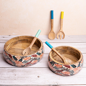 Nouvel arrivage Bol en bois imprimé en émail fait à la main Bol totalement sûr pour servir des collations salade Ustensiles de cuisine en bois meilleur cadeau - Product Image 3