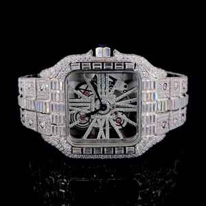 Montre en acier inoxydable et verre de quartz suprême avec diamants en moissanite pour hommes, pierres de radiance VVS, design élégant et riche, luxe amélioré - Product Image 1