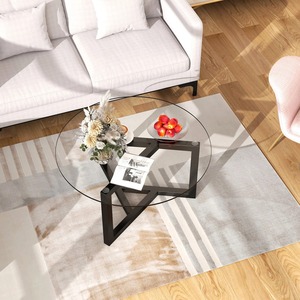 Table basse en verre de style ferme moderne, écologique, plateau en verre trempé, base en métal robuste, montage facile, meubles de salon - Product Image 4