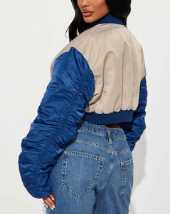 OEM personalizado Chenille bordado invierno grueso de las mujeres de béisbol Varsity Bomber chaqueta de satén 2025 dos tonos Crop Satin Varsity chaqueta - Product Image 6