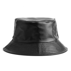Stylish Leather <strong>Bucket</strong> <strong>Hats</strong> For Travelling Comfortable Black Color Sun Protection <strong>Hats</strong> for Unisex by Standard International - Product Image 3