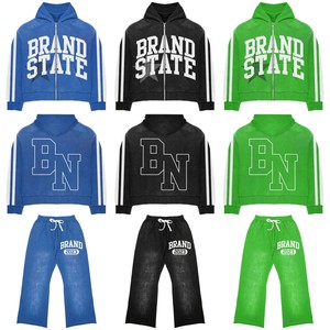 Vintage personalizado ácido lavado sol desvanecido pulóver Streetwear Casual desgastado bordado Sudadera con capucha Flare pantalón de talla grande invierno - Product Image 1