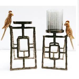 Porte-bougie votif en aluminium coulé brut, finition nickel antique, style bambou, fait main, décoratif, conçu pour la maison moderne - Product Image 1