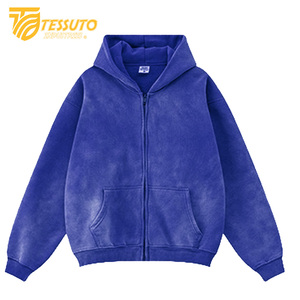 Sweats à capuche de haute qualité délavés à l'acide Zip up Sun Faded Pull en éponge français personnalisé pour hommes sweats à capuche pour unisexe - Product Image 5