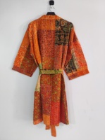 Hermoso Kimono de Invierno Ecológico y Natural de Doble Capa de Algodón y Seda, Hecho a Mano con Parches Kantha, para Mujer, con Bolsillos y Cinturón