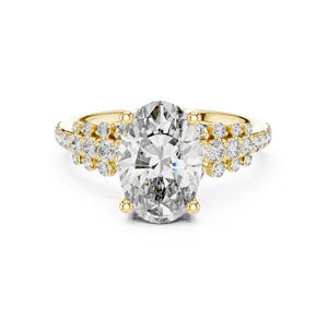 แหวนสตั๊ดทองคำ 14K ประดับเพชรทรงรีและทรงกลมที่เพาะเลี้ยงในห้องปฏิบัติการ |   ชุดลำลองประจำวัน |   เพชรที่เพาะเลี้ยงใหม่ - Product Image 2