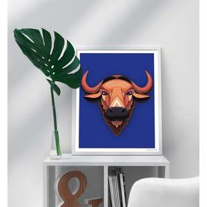 Impresión Artística Moderna de Búfalo Asiático, Pintada a Mano, Impresión Digital sobre Base de Madera por Madeleine para Uso Decorativo - Product Image 1
