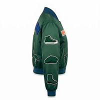 Blouson bomber court en satin pour femme, vert forêt, bleu roi, avec patch gant en chenille, doublure par sublimation, logo personnalisé, OEM
