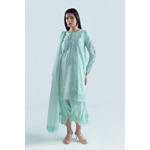 Ensemble 3 pièces en dentelle brodée avec bordures et dupatta en soie FE-52079 - Product Image 3