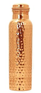 Botella de Cobre Metálica Hecha a Mano, Botella de Agua con Diseño Martillado y Acabado de Espejo Dorado - Product Image 2