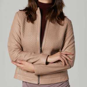 Blush Latoya Chaqueta de cuero para mujer, chaquetas de cuero con estilo para mujer, chaqueta de motorista de Nappa negra con pespuntes - Product Image 2
