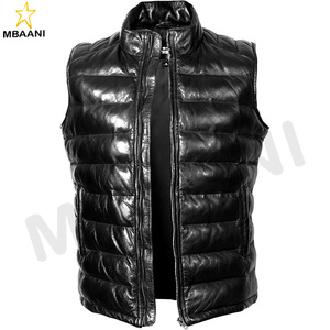 Gilet matelassé pour homme en cuir d'agneau véritable, veste sans manches matelassée en duvet - Gilets pour homme sans manches pour l'extérieur - Product Image 3