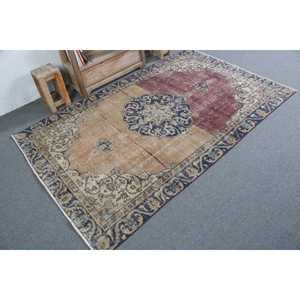 Alfombra Turca Vintage de 4.5x7.2 pies (137x219 cm), Alfombra a Cuadros Azul y Roja - Product Image 2