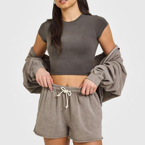 Pantalones Cortos Casuales de Algodón Francés 100% del Fabricante, Cintura Elástica, Transpirables, para Mujer - Product Image 6