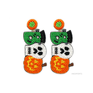 Boucles d'oreilles artisanales BOO Halloween perlées - Product Image 1