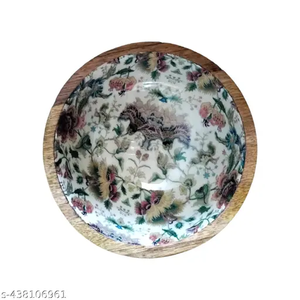 Wooden Printed <b>Bowl</b> with Natural Wood Serving <b>Bowl</b> with Design for <b>Snacks</b> Salads & Table Decor - Product Image 4