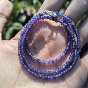 สร้อยคอเงินแท้ประดับลูกปัดอเมทิสต์ทรงรอนเดลล์เจียระไน AAA++ ขนาด 3 มม. ของขวัญสำหรับงานแต่งงาน งานเลี้ยงฉลองครบรอบ - Product Image 2