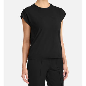 เสื้อสแปนเด็กซ์แขนสั้นสำหรับผู้หญิงผ้าสแปนเด็กซ์แห้งเร็วสีดำมีกระเป๋าหน้าอก - Product Image 3