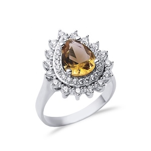 Teardrop Sultanite Cluster Ring Color-Change Gemstone Rhodium-Plated Turkish Wholesale 925 Sterling Silver Jewelry - Product Image 3